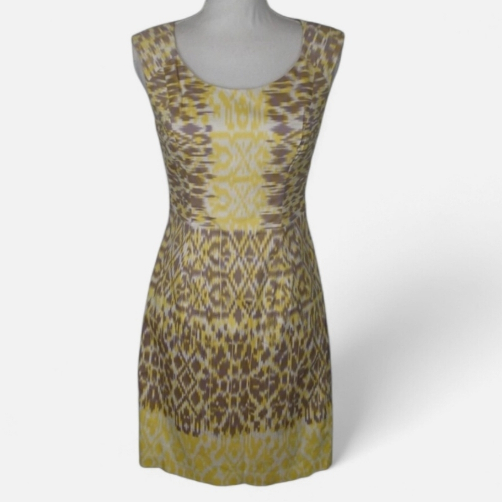 Adrianna Papell Sleeveless Sheath Midi Dress  Yellow, Brown, Ivory, Sz 14